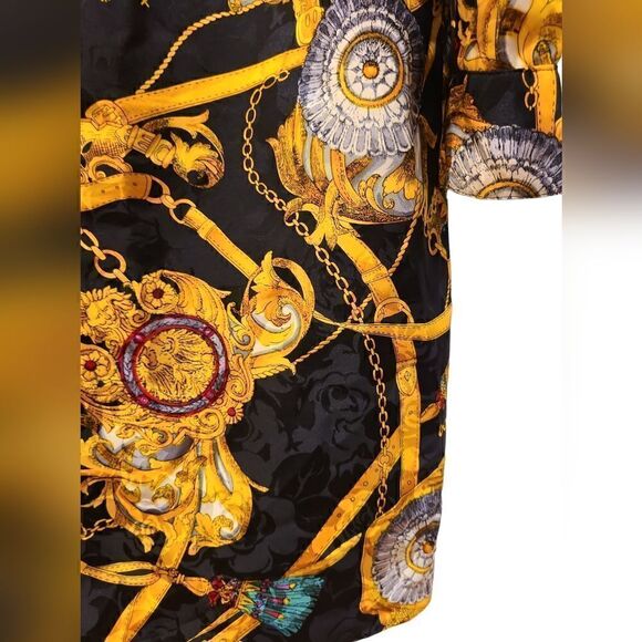 PATRICK 90s Silk Statement Buckle Design Dress Black & Gold Equestrian Glam | 12 - Picture 7 of 14